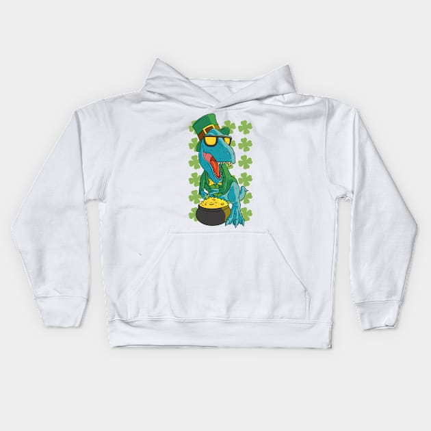 St. Patrick's Day t-rex Kids Hoodie by AntiAntiFlorian